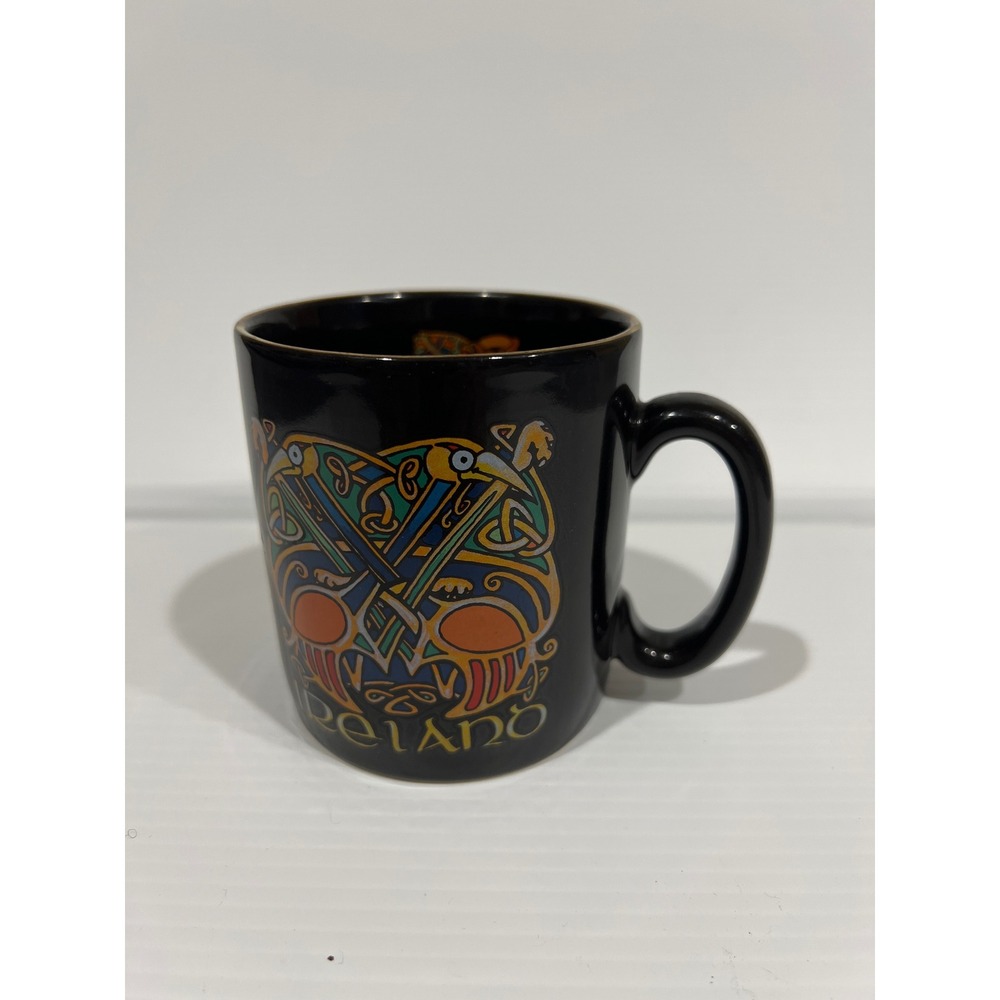 Celtic Ireland Coffee Mug Black Ceramic Celtic Bird Knotwork Gold Trim Ireland